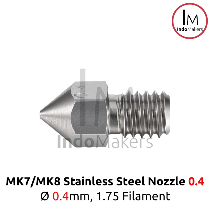 MK8 Stainless 3D Printer Nozzle 0.4mm, for 1.75mm Filament Diameter M6 - Image 2