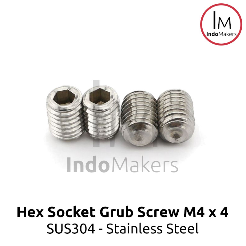 Hex Socket Grub Screw / Baut Tanam Stainless M4 x 4 Isi10pcs