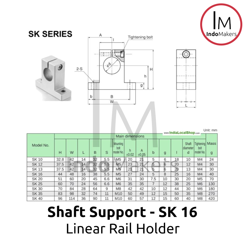 SK16 Linear Rail Shaft Support Unit for 16mm Rail / Rod - Image 4