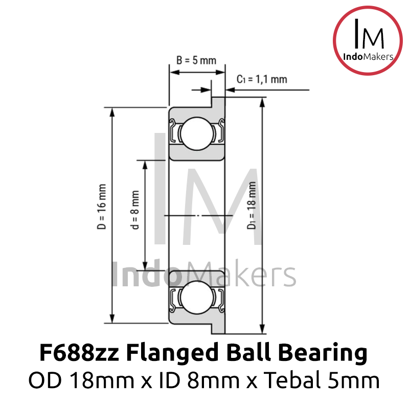 F688zz Miniature Ball Bearing 18 x 8 x 5mm Laher / Laker - Image 3