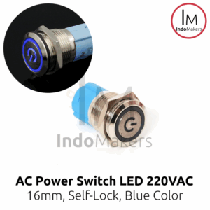 Stainless Push Button Self Lock LED Ring Power Logo 16mm 220VAC - BLUE