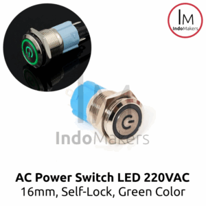 Stainless Push Button Self Lock LED Ring Power Logo 16mm 220VAC - GREEN