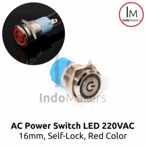 Stainless Push Button Self Lock LED Ring Power Logo 16mm 220VAC - RED