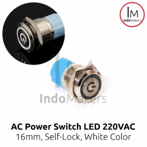 Stainless Push Button Self Locking Switch LED Ring Power Logo 16mm 220VAC - WHITE