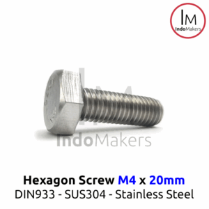 DIN933 Hexagon Screw / Baut Hexa Stainless Steel M4 x 20mm Set 10pcs