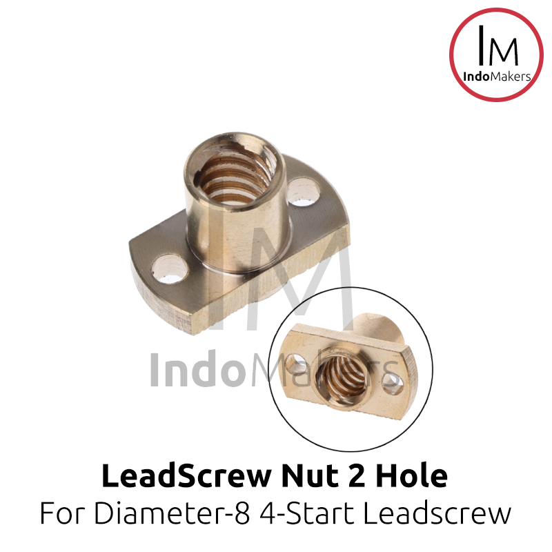 Brass Leadscrew T8 Nut 2-Hole Mount Lead 8 Pitch 2mm Start 4 Diameter 8 - Image 2