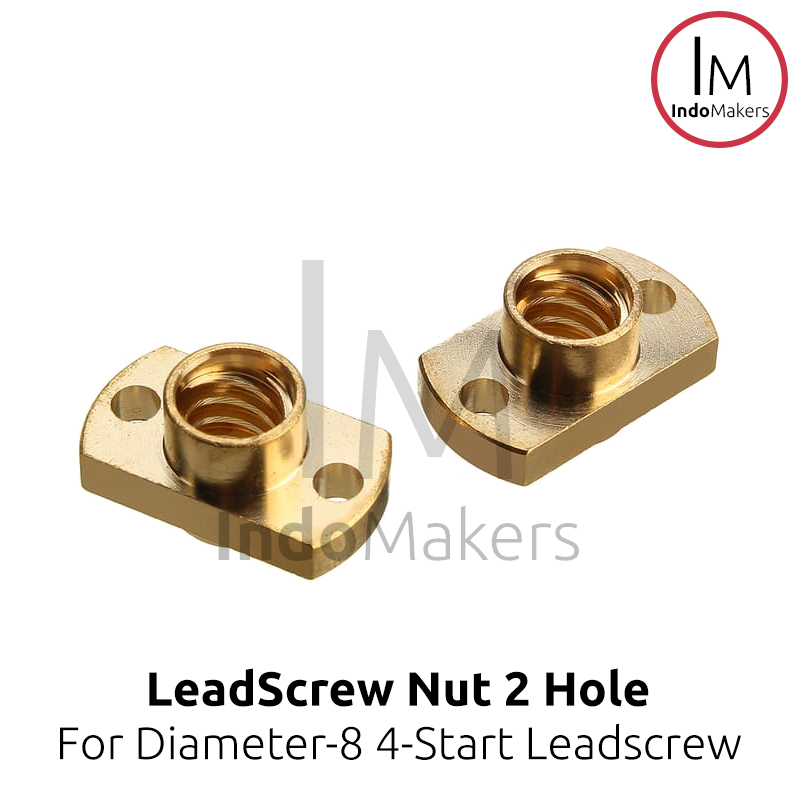 Brass Leadscrew T8 Nut 2-Hole Mount Lead 8 Pitch 2mm Start 4 Diameter 8 - Image 3