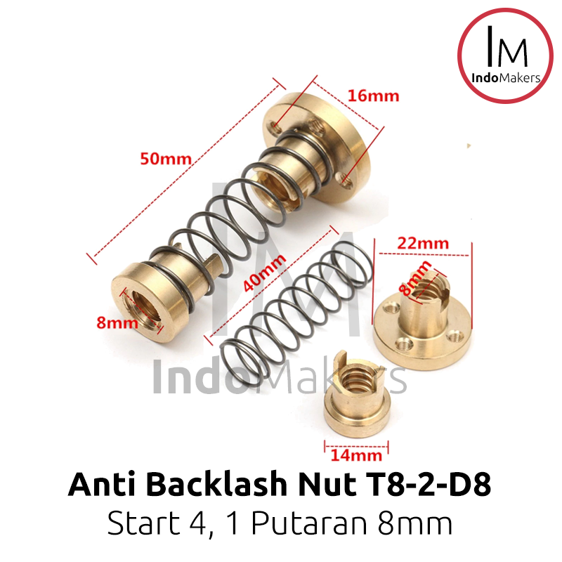 3D Printer Leadscrew T8-2-D2 8mm Lead 8mm Anti Backlash Spring Nut - Image 3
