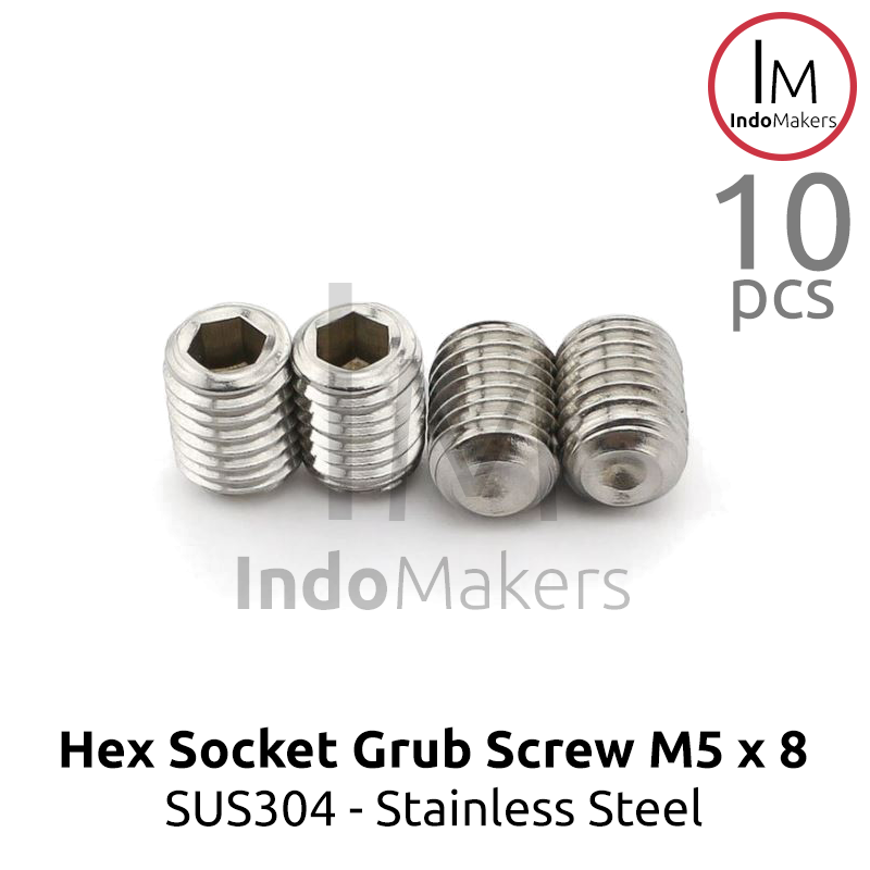 Hex Socket Grub Screw / Baut Tanam Stainless M5 x 8mm Isi 10pcs