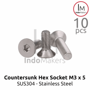 DIN7991 Hex Countersunk Screw / Baut Flat Hexa Stainless Steel M3 x 5 Isi 10 pcs