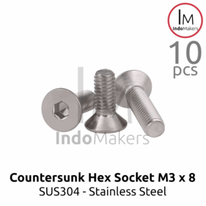 DIN7991 Hex Countersunk Screw / Baut Flat Hexa Stainless Steel M3 x 10 Isi 10 pcs