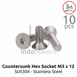 DIN7991 Hex Countersunk Screw / Baut Flat Hexa Stainless Steel M3 x 12 Isi 10 pcs