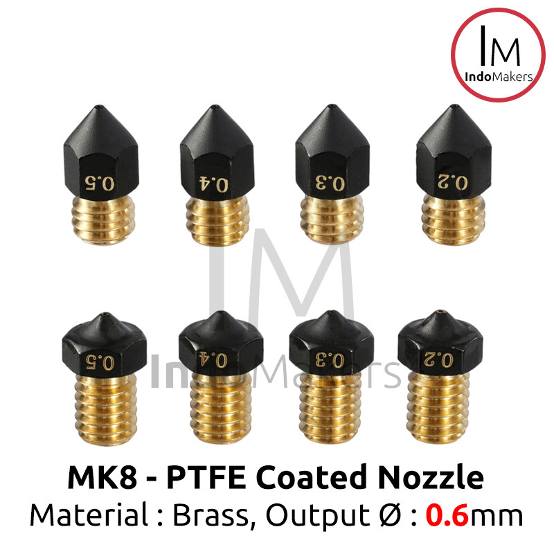 PTFE Teflon Coated MK8 Brass 3D Printer Nozzle 0.6mm 1.75mm Filament - Image 2