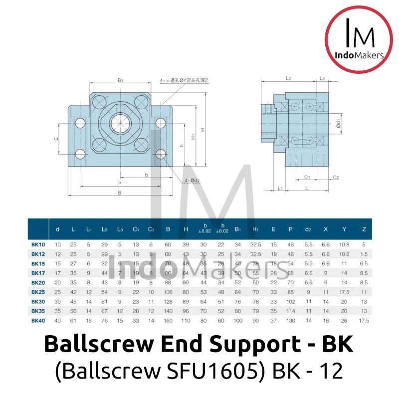 BK12 / BK 12 Ballscrew SFU1605 / SFU 1605 End Support 12mm - Image 5