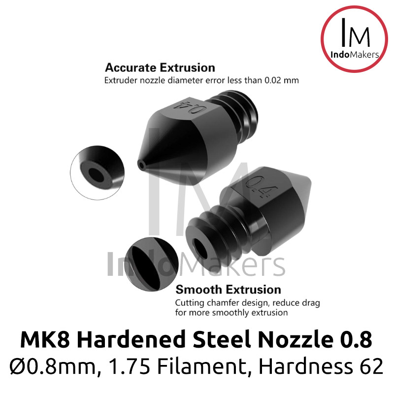 3D Printer MK8 Hardened Steel Nozzle 0.8 for Abrasive Material - Image 2