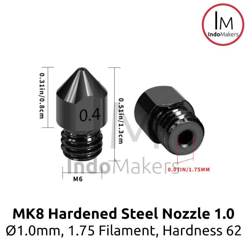 3D Printer MK8 Hardened Steel Nozzle 1.0 for Abrasive Material - Image 4