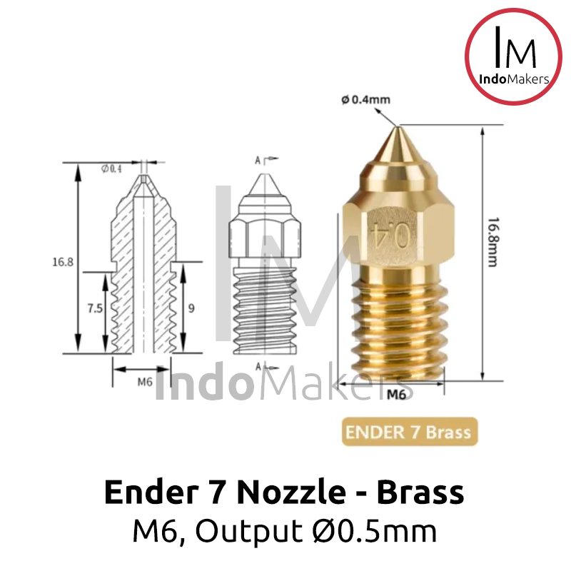 Ender 7 3D Printer Brass High Speed Nozzle M6 Output 0.5mm - Image 4