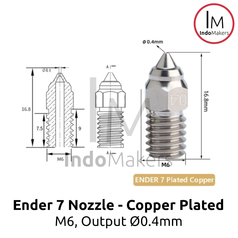 Ender 7 3D Printer Copper Plated High Speed Nozzle M6 Output 0.4mm - Image 4