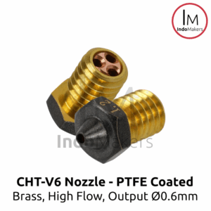 High Flow High Quality V6 CHT Brass / Copper Nozzle 0.6mm PTFE Coated