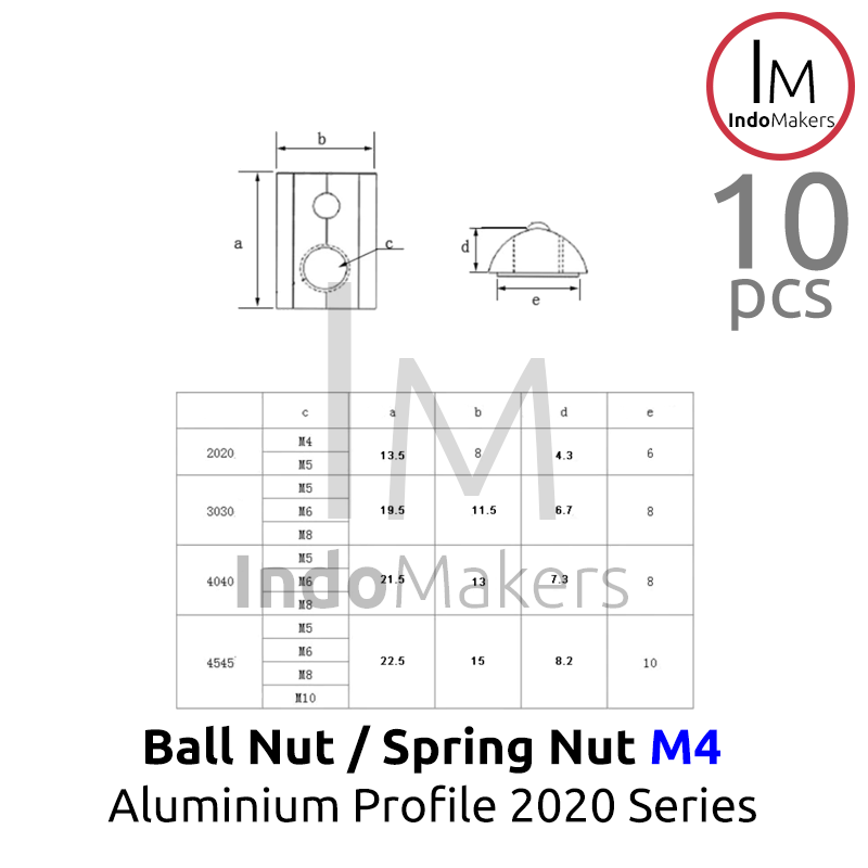 Ball Nut / Spring Nut sliding M4 Aluminium Profile 2020 Series Isi 10pcs - Image 5