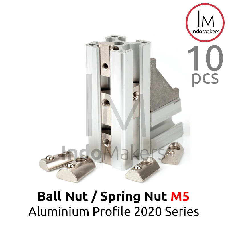 Ball Nut / Spring Nut sliding M5 Aluminium Profile 2020 Series Isi 10pcs - Image 4