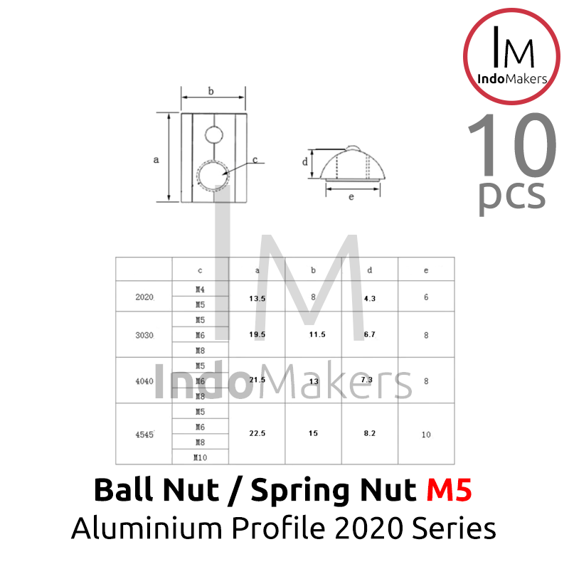 Ball Nut / Spring Nut sliding M5 Aluminium Profile 2020 Series Isi 10pcs - Image 5