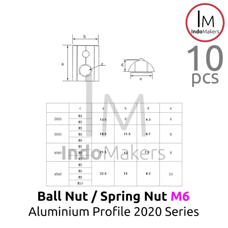 Ball Nut / Spring Nut sliding M6 Aluminium Profile 2020 Series Isi 10pcs - Image 5