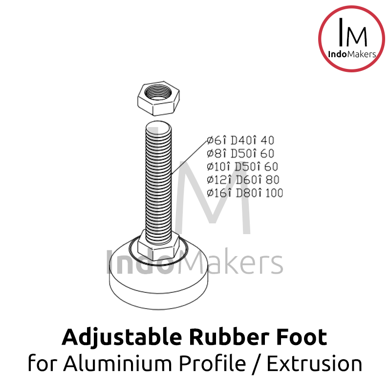 Aluminium Profile Adjuster Foot / Kaki Profile Nylon M10 x 60mm D50 - Image 4