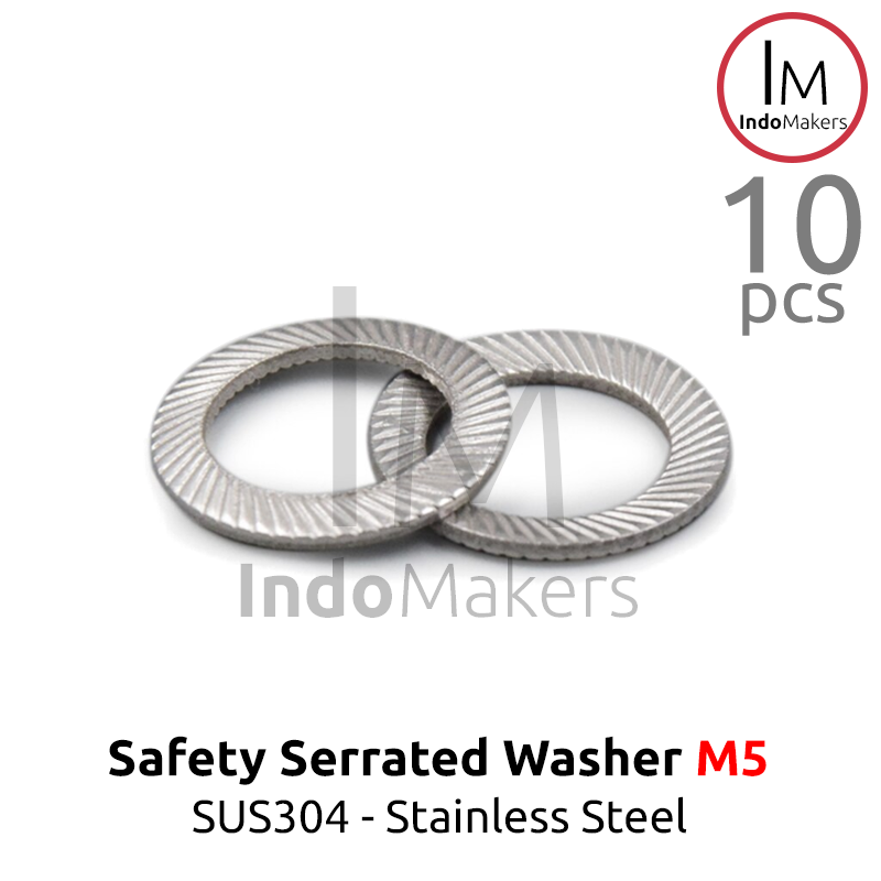 DIN9250 Safety Lock Washer Conical Serrated Stainless Steel SUS304 M5 Isi 10pcs