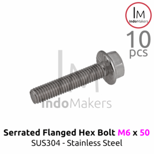 GB5789 Serrated Flanged Hexagon Bolt Stainless Steel SUS304 M6x50 Isi 10pcs