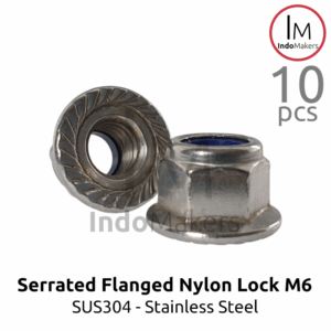 DIN6926 Serrated Flanged Nylon Lock Nut Stainless Steel SUS304 M6 Isi 10pcs