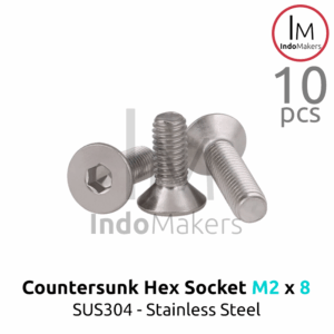 DIN7991 Hex Countersunk Screw / Baut Flat Hexa Stainless Steel M2 x 8 Isi 10pcs