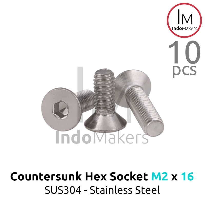 DIN7991 Hex Countersunk Screw / Baut Flat Hexa Stainless Steel M2 x 16 Isi 10pcs
