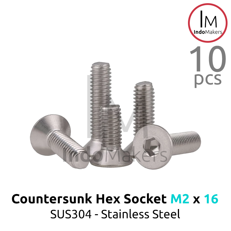 DIN7991 Hex Countersunk Screw / Baut Flat Hexa Stainless Steel M2 x 16 Isi 10pcs - Image 2