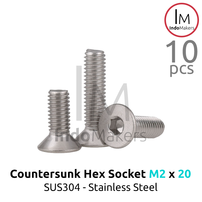 DIN7991 Hex Countersunk Screw / Baut Flat Hexa Stainless Steel M2 x 20 Isi 10pcs - Image 3