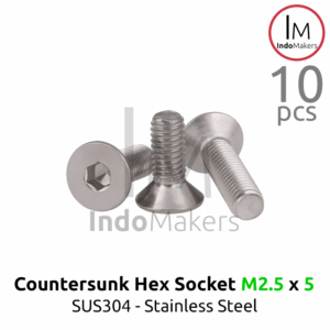 DIN7991 Hex Countersunk Screw / Baut Flat Hexa Stainless Steel M2.5 x 5 Isi 10pcs