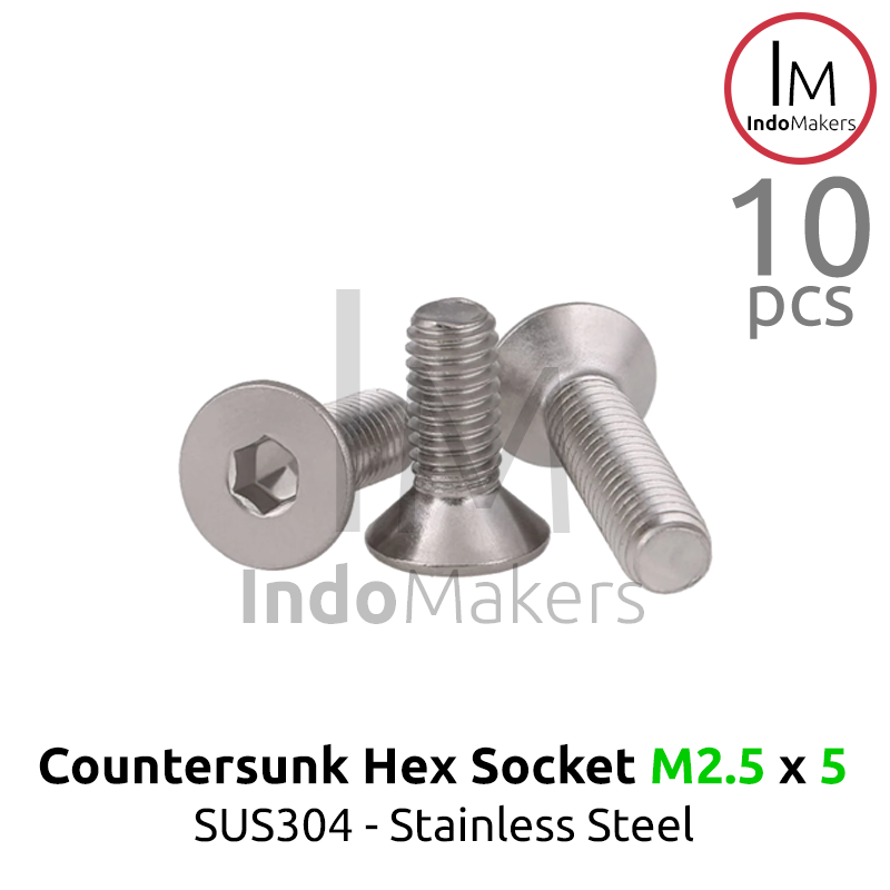 DIN7991 Hex Countersunk Screw / Baut Flat Hexa Stainless Steel M2.5 x 5 Isi 10pcs