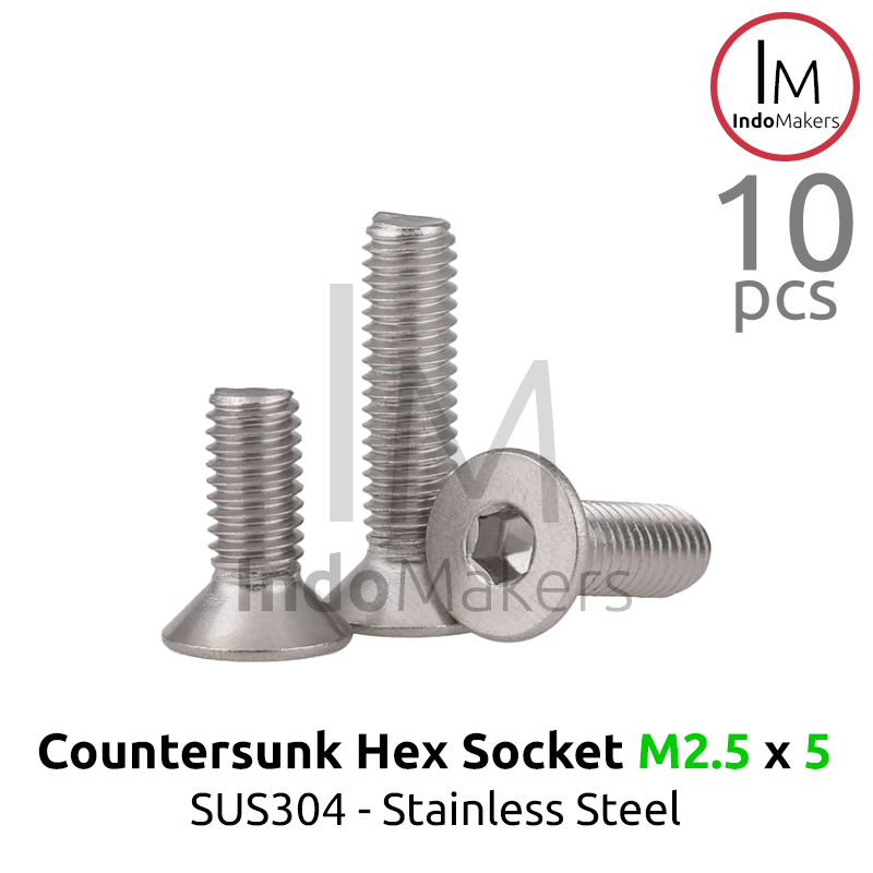 DIN7991 Hex Countersunk Screw / Baut Flat Hexa Stainless Steel M2.5 x 5 Isi 10pcs - Image 3
