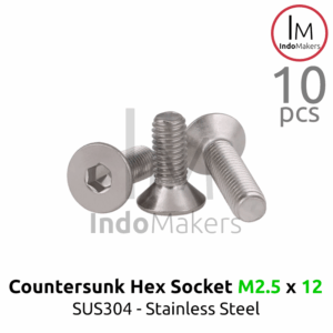 DIN7991 Hex Countersunk Screw / Baut Flat Hexa Stainless Steel M2.5 x 12 Isi 10pcs