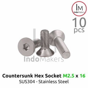 DIN7991 Hex Countersunk Screw / Baut Flat Hexa Stainless Steel M2.5 x 16 Isi 10pcs