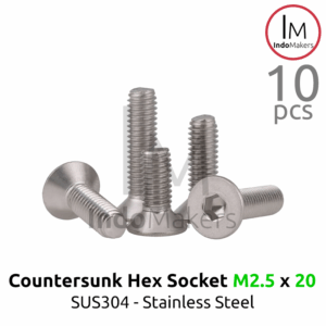 DIN7991 Hex Countersunk Screw / Baut Flat Hexa Stainless Steel M2.5 x 20 Isi 10pcs