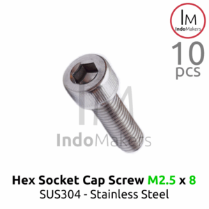 Hex Socket Cap Screw Stainless Steel M2.5 x 8mm Isi 10pcs