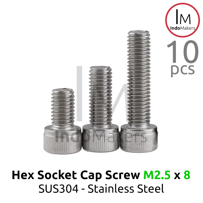 Hex Socket Cap Screw Stainless Steel M2.5 x 8mm Isi 10pcs - Image 2