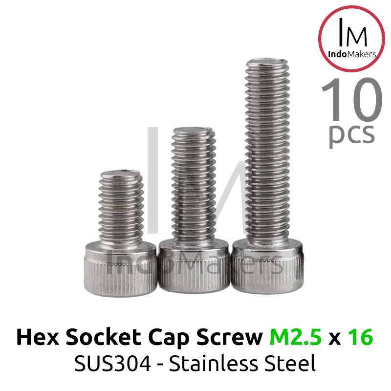 Hex Socket Cap Screw Stainless Steel M2.5 x 16mm Isi 10pcs - Image 2