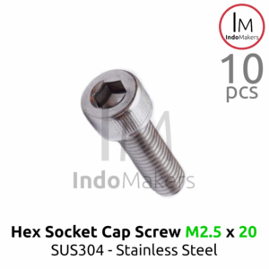 Hex Socket Cap Screw Stainless Steel M2.5 x 20mm Isi 10pcs