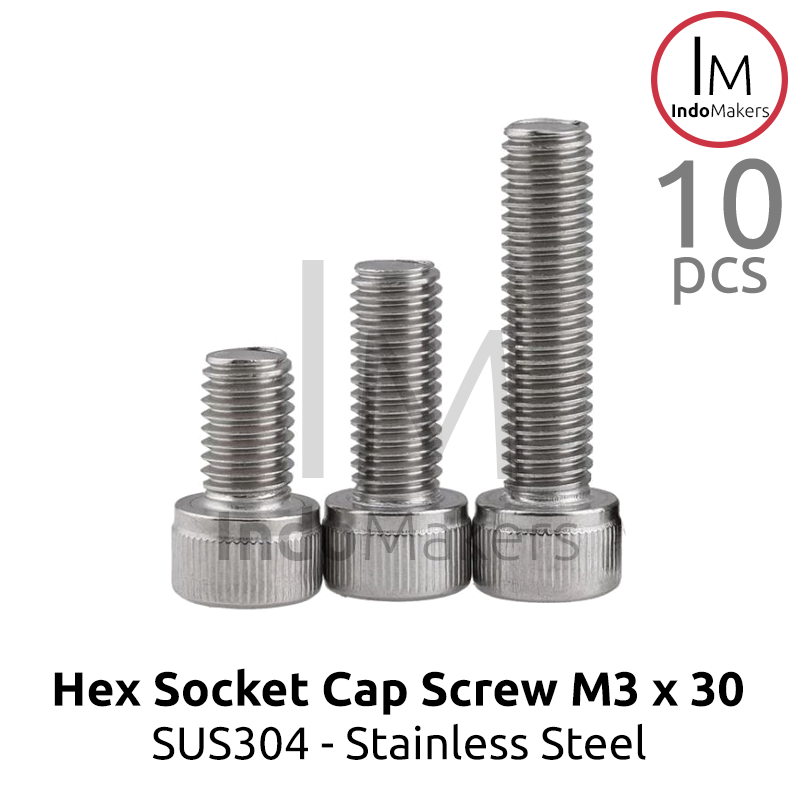 Hex Socket Cap Screw Stainless Steel M3 x 30mm Isi 10pcs - Image 2