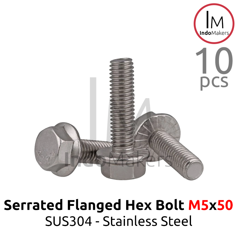 GB5789 Serrated Flanged Hexagon Bolt Stainless Steel SUS304 M5x50 Isi 10pcs - Image 3