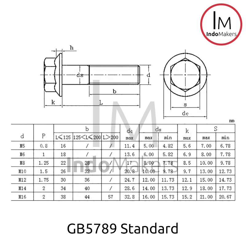 GB5789 Serrated Flanged Hexagon Bolt Stainless Steel SUS304 M5x50 Isi 10pcs - Image 5