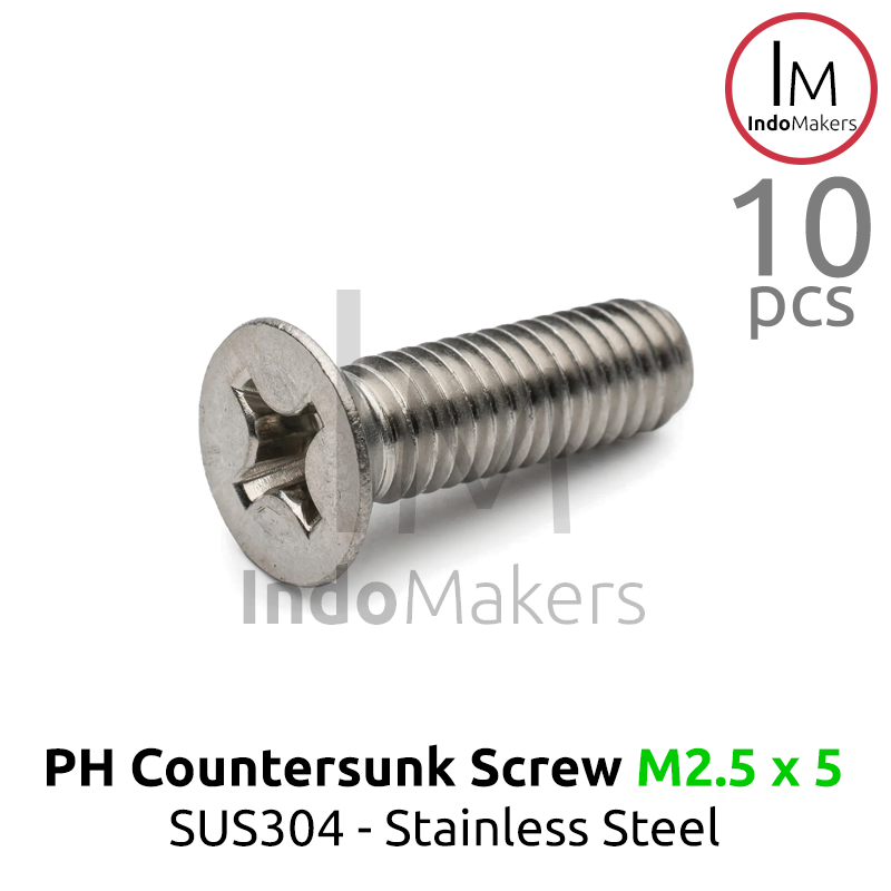 DIN965 Baut PH / JF Countersunk / Plus / Verseng / Stainless M2.5x5 Isi 10pcs