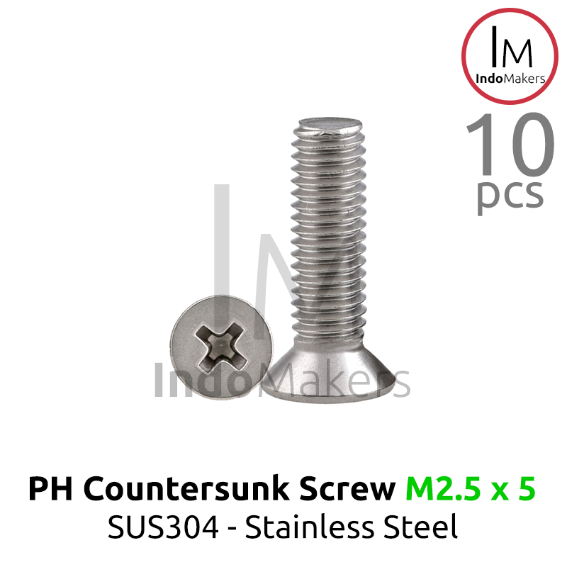 DIN965 Baut PH / JF Countersunk / Plus / Verseng / Stainless M2.5x5 Isi 10pcs - Image 2